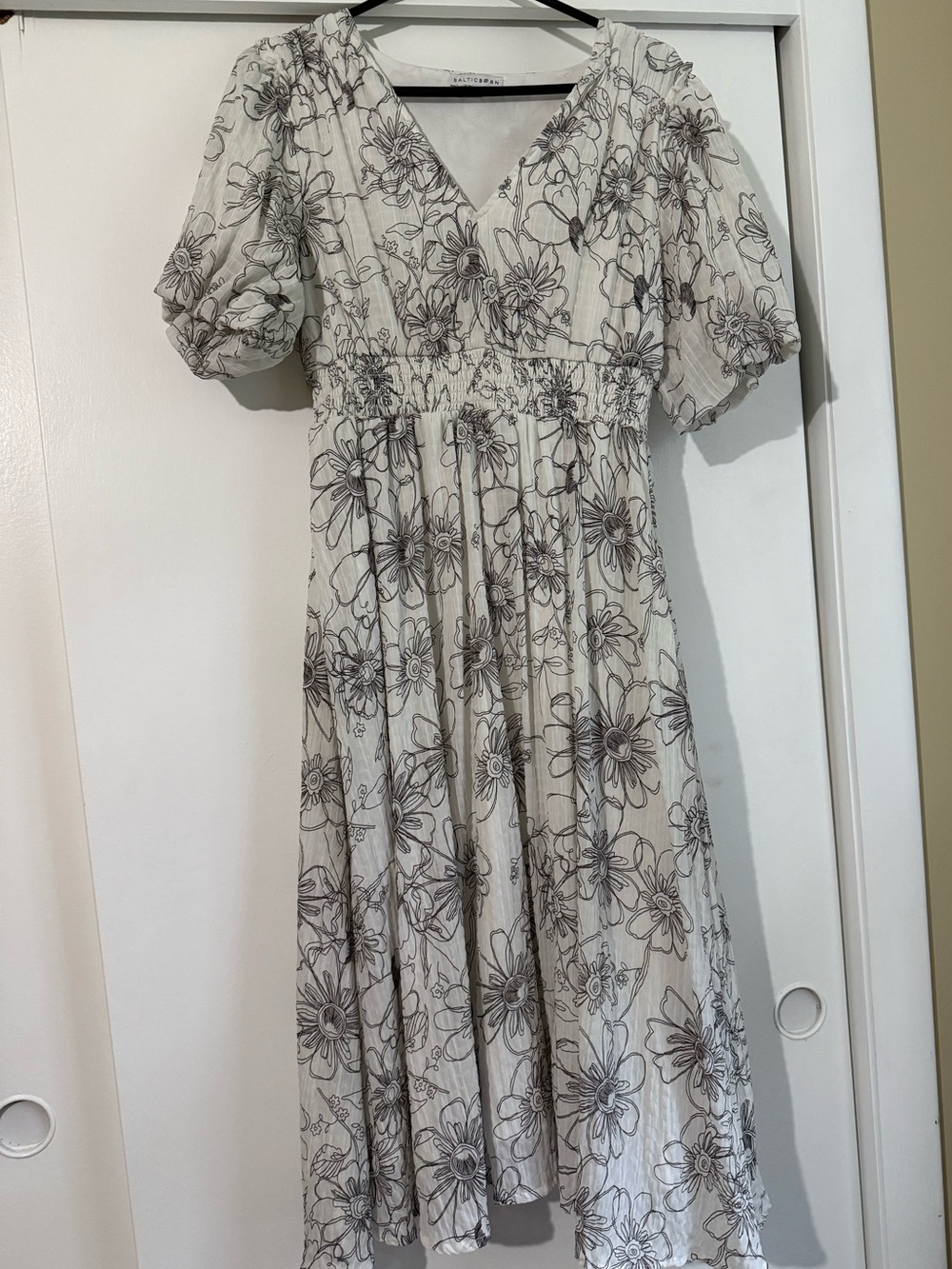 Baltic Born White Dress with Black Floral Sketch
